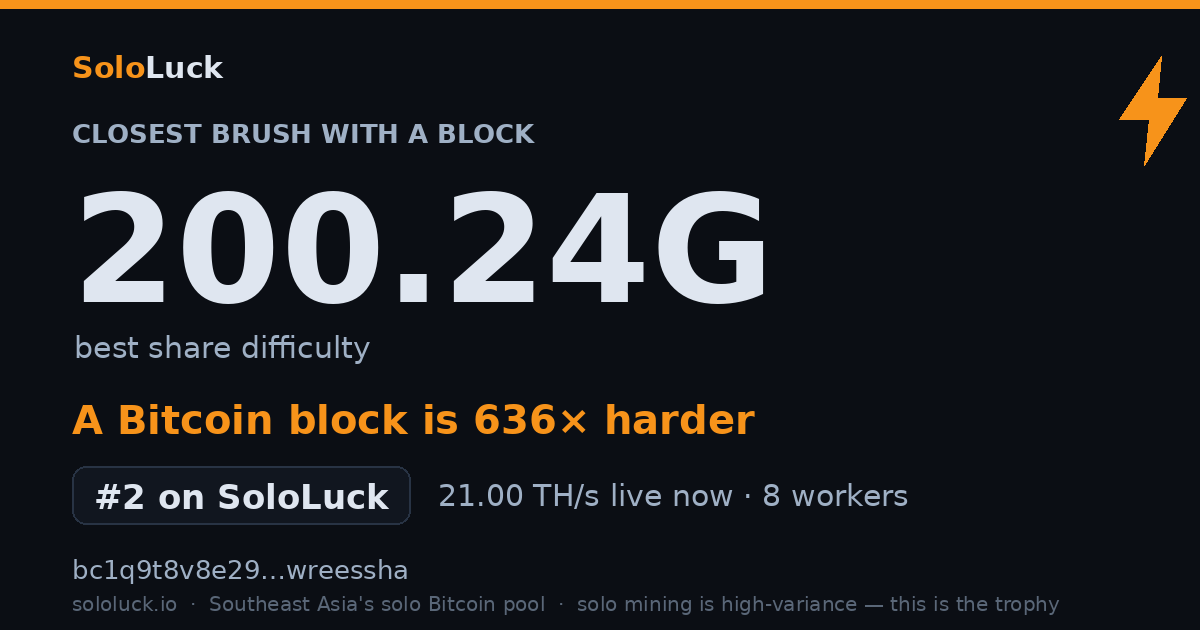 SoloLuck best-share card: 200.24G rank #2
