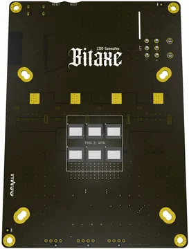 Designers' render of the Bitaxe GammaHex board 1300 with its six chips