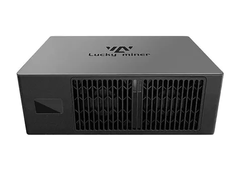 Lucky Miner LV08, a black desktop miner with a twin-fan grille